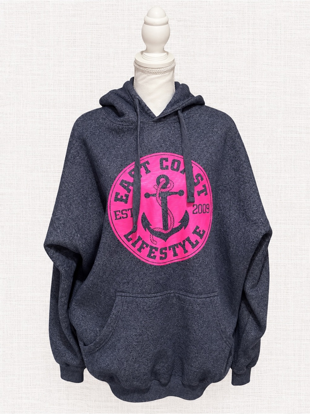 East Coast Lifestyle 2XL Hoodie Navy Heather Pink Anchor Pullover Sweatshirt